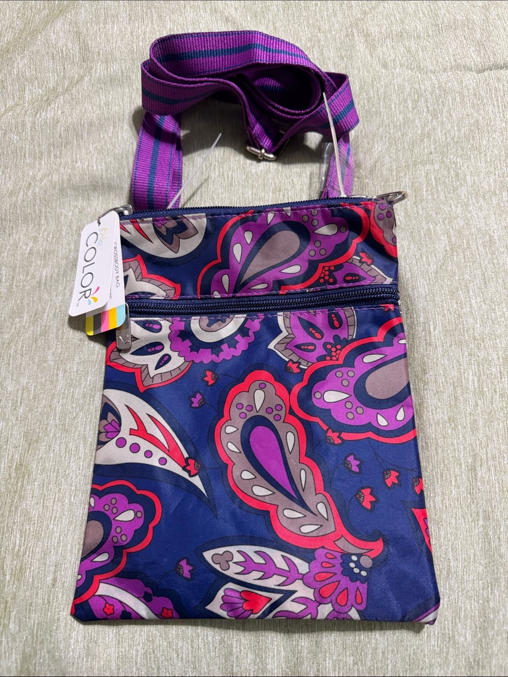 Crossbody Bag Colorful Paisley Boho Small Purse Adjustable Strap Blue Purple Red - Picture 2 of 10